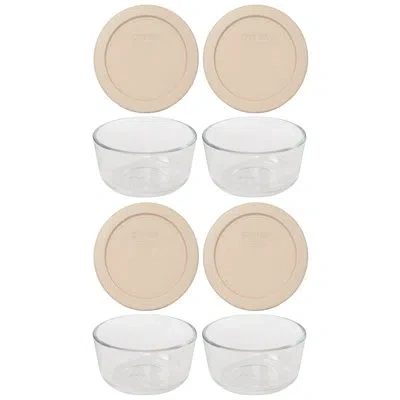 Pyrex (4) 7202 1-cup Glass Bowls & (4) 7202-pc 1-cup Lids In Blush
