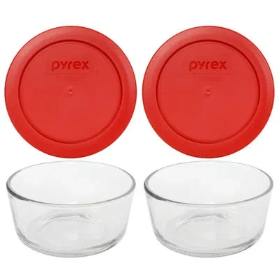 Pyrex 7200 Glass Bowls & 7200-pc Matching Lids In Poppy Red
