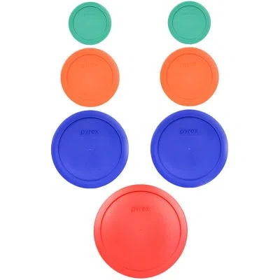 Pyrex 7202-pc Green, 7200-pc Orange, 7201-pc Cadet Blue, And 7402-pc Red Lid Bundle