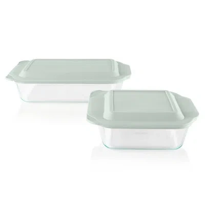 Pyrex Deep 4-pack Baking Dish Set With Sage Lids In Clear