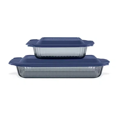 Pyrex Sculpted Tinted 4-pc. Glass Baking Dish In Blue