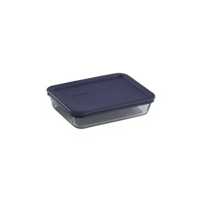Pyrex Simply Store 3-pack Rectangular Glass Storage Set With Blue Lids In Clear