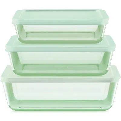 Pyrex Simply Store Tinted 3-pack Rectangle Storage Set With Plastic Lids, Green