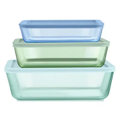 Pyrex Simply Store Tinted Glass Rectangle Storage Containers, 3-pack, Mixed Colors In Blue;green;teal