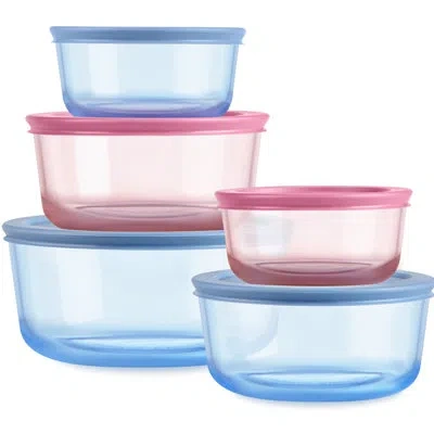 Pyrex Simply Store Tinted Glass Storage Containers, 5-pack, Mixed Colors In Blue;pink