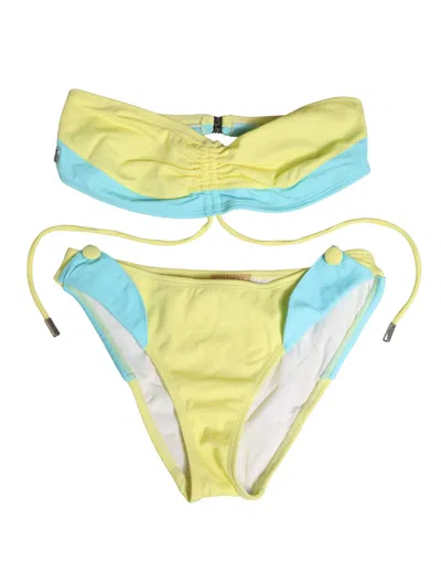 Pyrex Yellow Blue Bandeau Top Bikini Bottom 2 Piece Women's Swimwear