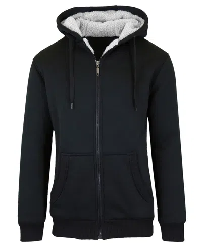 Q-active Men's Modern Fit Sherpa Lined Fleece Zip-up Hoodie In Black
