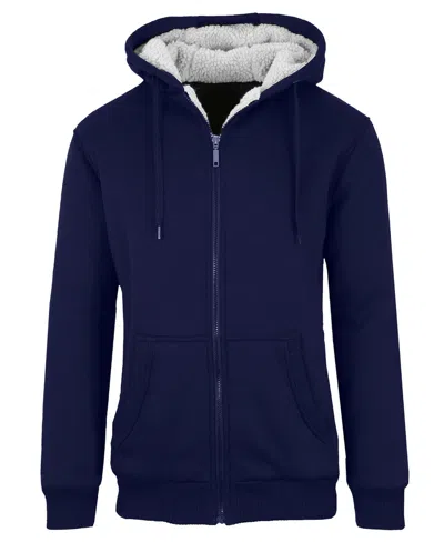 Q-active Men's Modern Fit Sherpa Lined Fleece Zip-up Hoodie In Navy