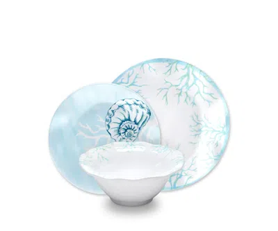 Q Squared Captiva Melamine 12pc Set In Blue,white