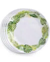 Q Squared Melamine Palm 10.5" Dinner Plates, Set Of 4 In Multi