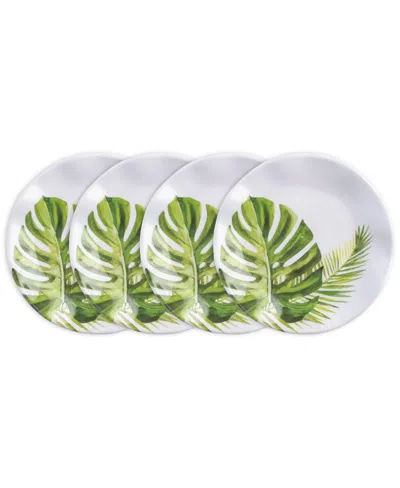 Q Squared Melamine Palm 5.5" Canape Plates, Set Of 4 In White,green