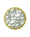 Q Squared Zen Bamboo Leaf Dinner Plates, Set Of 4 In White,green