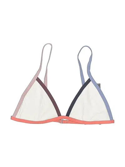 Pre-owned Q Swimwear Swimsuit Top Ivory Color Block Pattern Swimwear In White