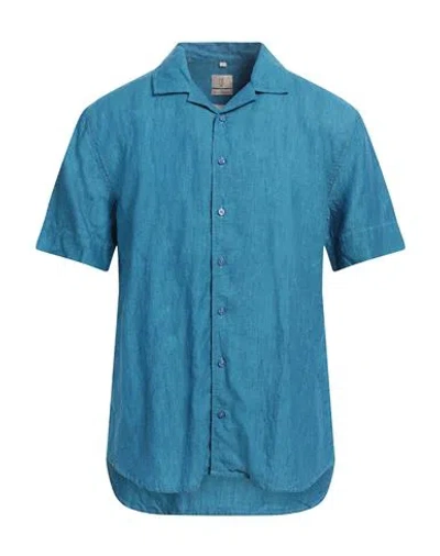 Q1 Man Shirt Azure Size Xl Linen In Blue