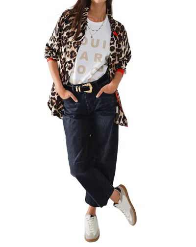 Q2 Animal Print Button Shirt In Brown