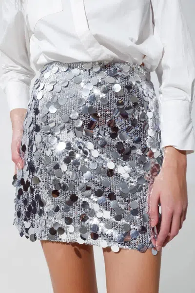 Q2 Big Sequin Mini Skirt In Silver