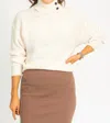 Q2 Button Neck Knit In Cream In Beige