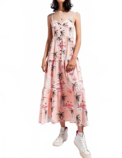 Q2 Cami Beach Maxi Dress In Natural Tropical Print In Pink