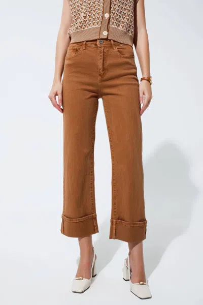 Q2 City Cuff Jeans In Coffee Brown In Multi