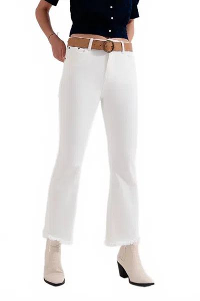 Q2 Cropped Flare Jeans With Raw Hem In Cream In White