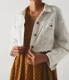Q2 Cropped Raw Hem Denim Jacket In White