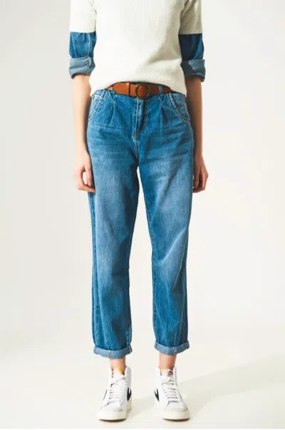 Q2 Dare To Wear Darts At The Waist Straight Leg Jeans In Blue