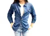Q2 Double Pocket Stretch Shirt In Blue Denim In Blue