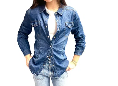 Q2 Double Pocket Stretch Shirt In Blue Denim