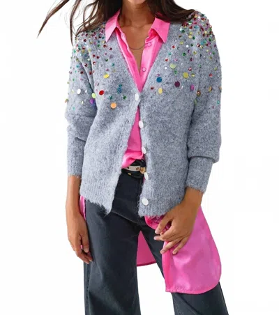 Q2 Embroidered Sequins V-neck Cardigan In Gray