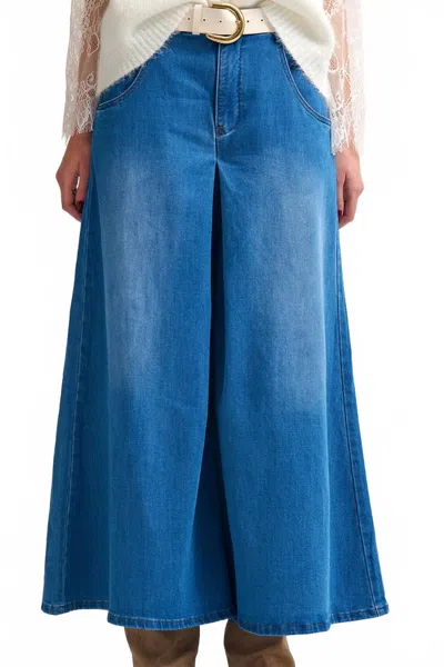 Q2 Extra Wide Leg Denim Skort In Blue