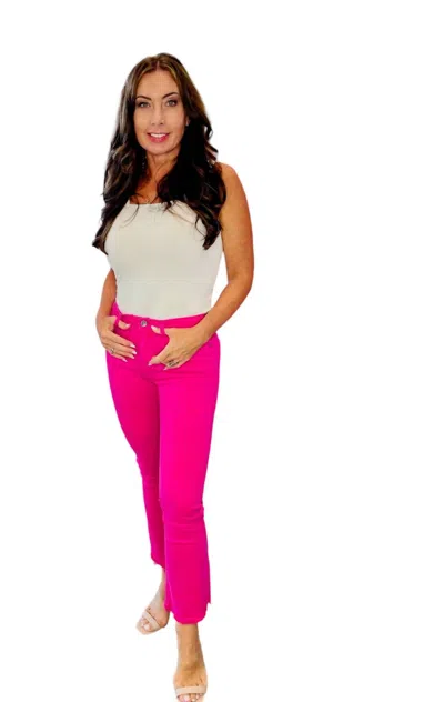 Q2 Flare Jeans With Raw Edge Hem In Fuchsia In Pink