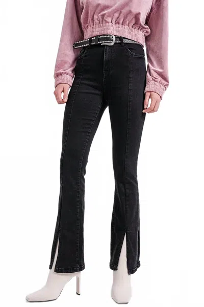 Q2 Flare Jeans With Split Hem In Black