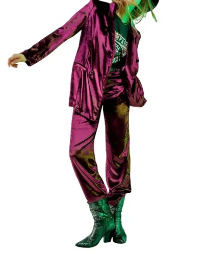 Q2 Frills Velvet Jacket In Purple