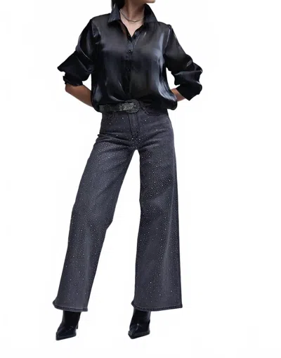 Q2 High Waist Rhinestone Denim In Black