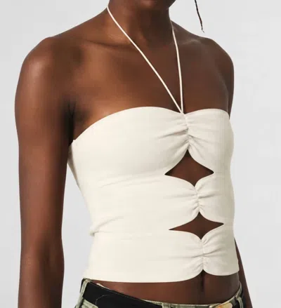 Q2 Knitted Cut Out Tube Top With Halter Tie In White