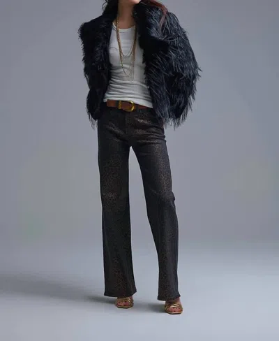 Q2 Leopard Print Straight Leg Jeans With Strass Detail In Black In Blue