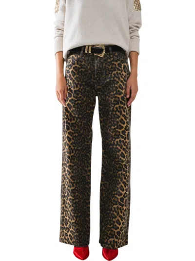 Q2 Leopard Print With Front & Back Ombre Jean In Brown