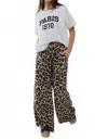 Q2 Leopard Satin Tie Waist Pants In Beige In Animal Print