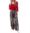 Q2 Let's Get Going Leopard Straight Pants With Red Stripes In Brown In Brown