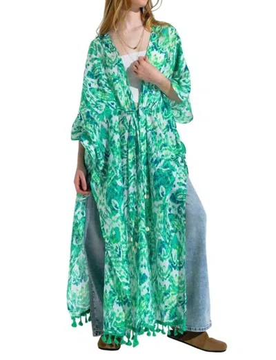 Q2 Long Print Beach Coverup In Green