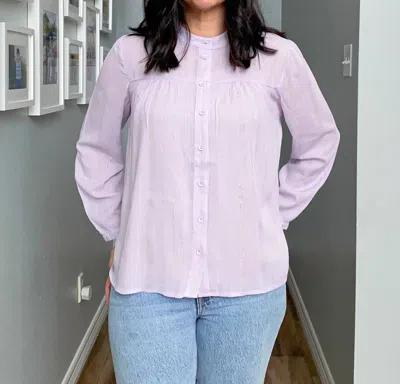 Q2 Long Sleeve Metallic Stripe Top In Lavender In Pink
