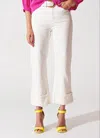 Q2 Madeline Straight Leg Cuffed Jeans In Cream In White