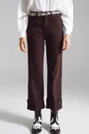 Q2 Madeline Straight Leg Cuffed Jeans In Dark Brown In Brown