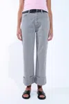 Q2 Madeline Straight Leg Cuffed Jeans In Dove Grey In Gray