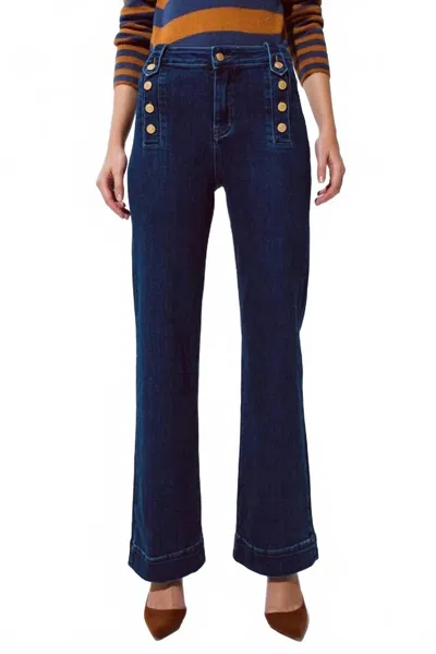 Q2 Marine Flare Jeans With Button Detailing In Mid Wash In Multi