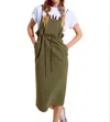Q2 Overall Chest Pocket Dress In Khaki In Green