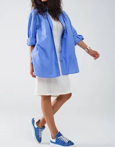 Q2 Oversized High Low Boyfriend Shirt In Blue