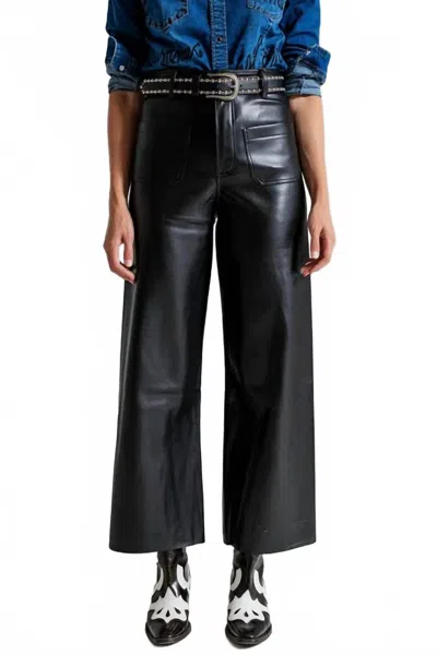 Q2 Palazzo-style Faux Leather Pants In Black