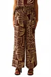 Q2 Palm Print Drawstring Wide-leg Pant In Brown In Brown