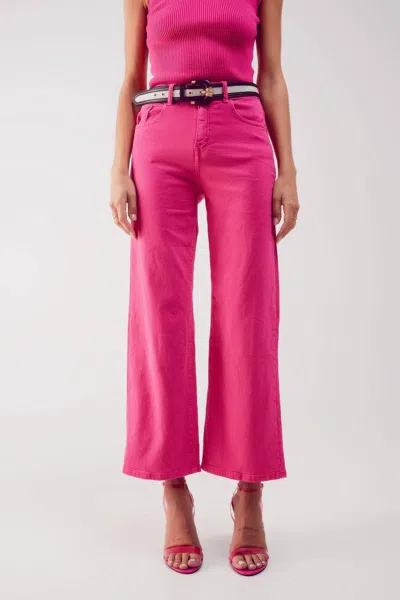 Q2 Paris Flare Cropped Jeans In Fuchsia In Pink